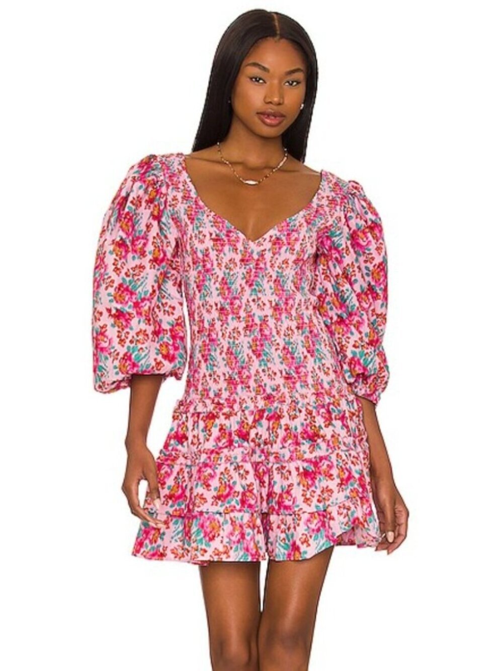 Love the Label Audrey Mini Dress in Khaleesi Rasberry Smocked Drop-waist medium